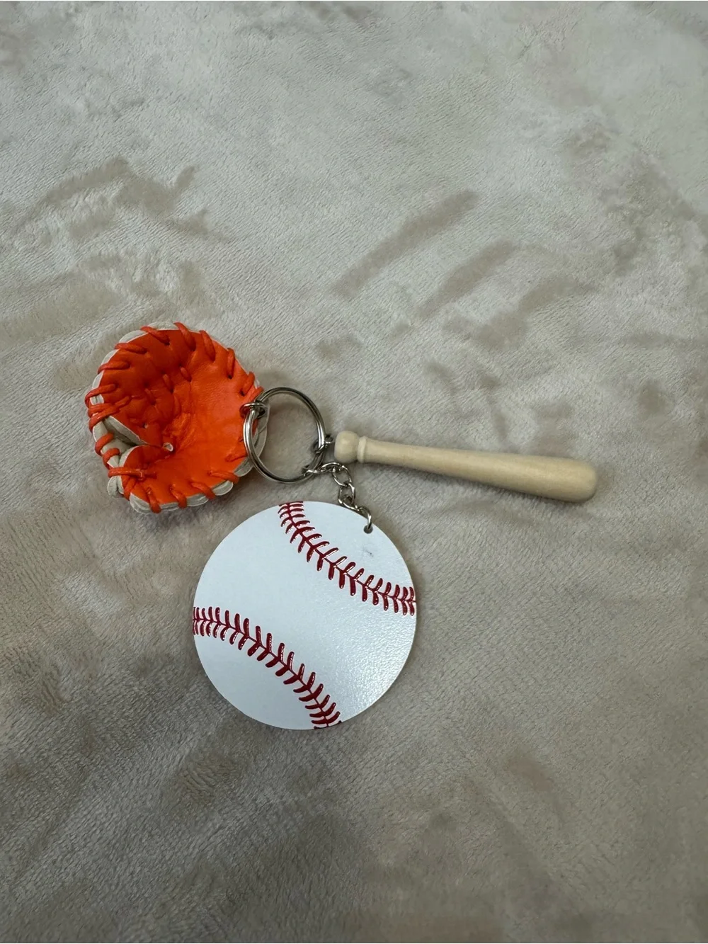 Baseball & Mini Glove Keychain - White Baseball with Yellow Glove